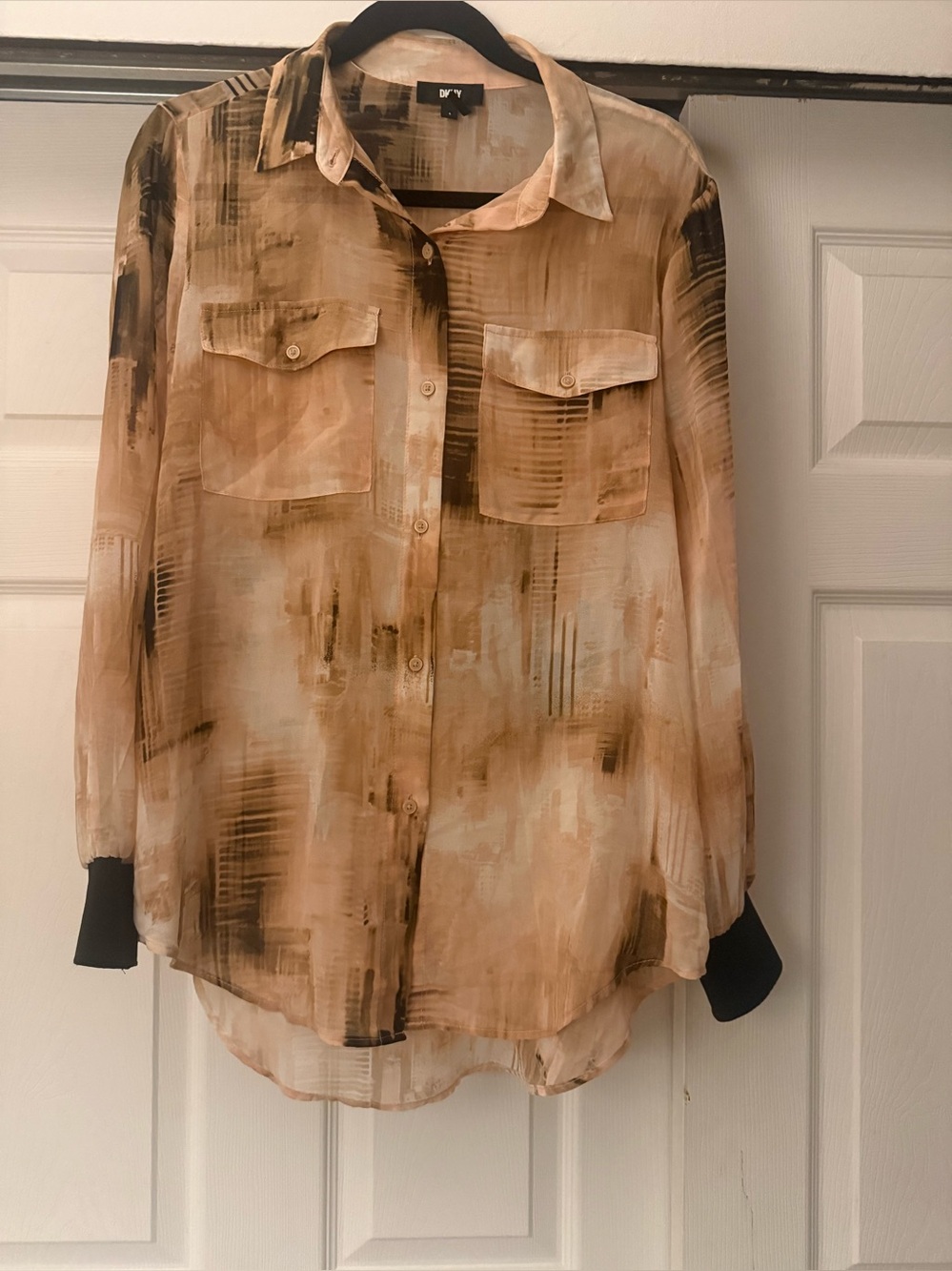DKNY Women's Peach Tie-Dye Button down blouse